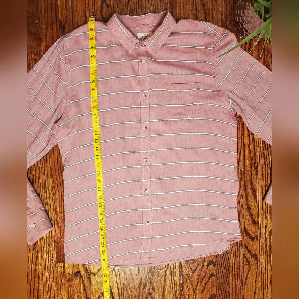Marine Layer Men's Alemany Long Sleeve Button Up Striped Coral Pink Shirt Sz XL - Picture 5 of 8